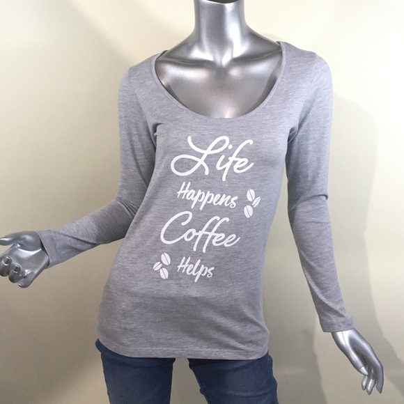“Life Happens Coffee Helps” Long Sleeve Top New - Picture 9 of 9